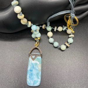 Necklace - Diamond Larimar Pendant, Amazonite